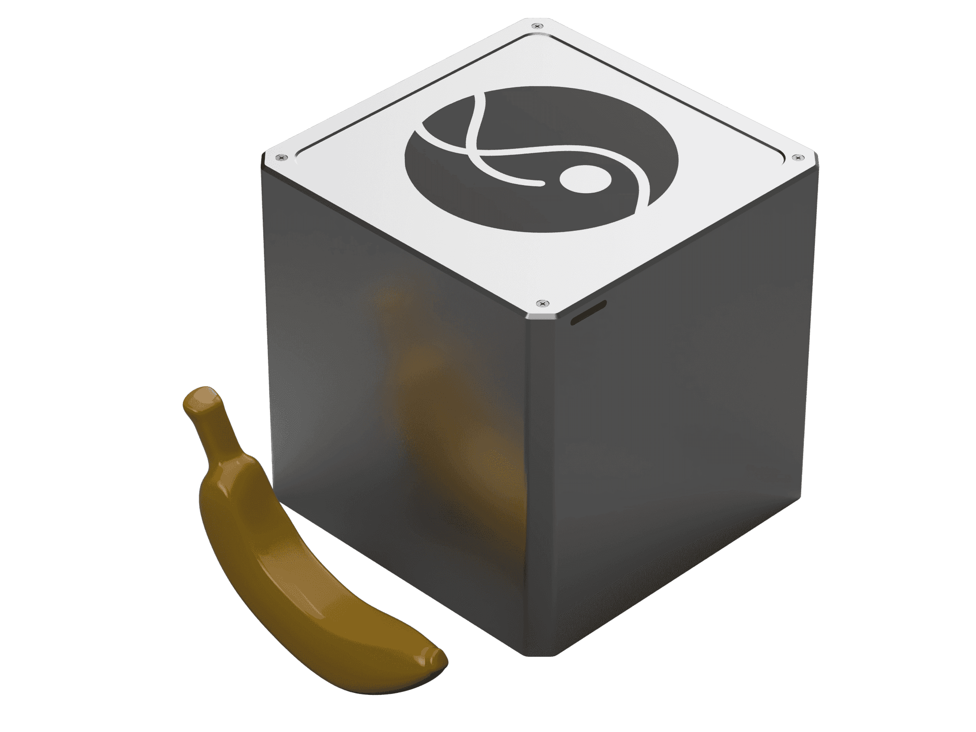 Pod container with banana for scale